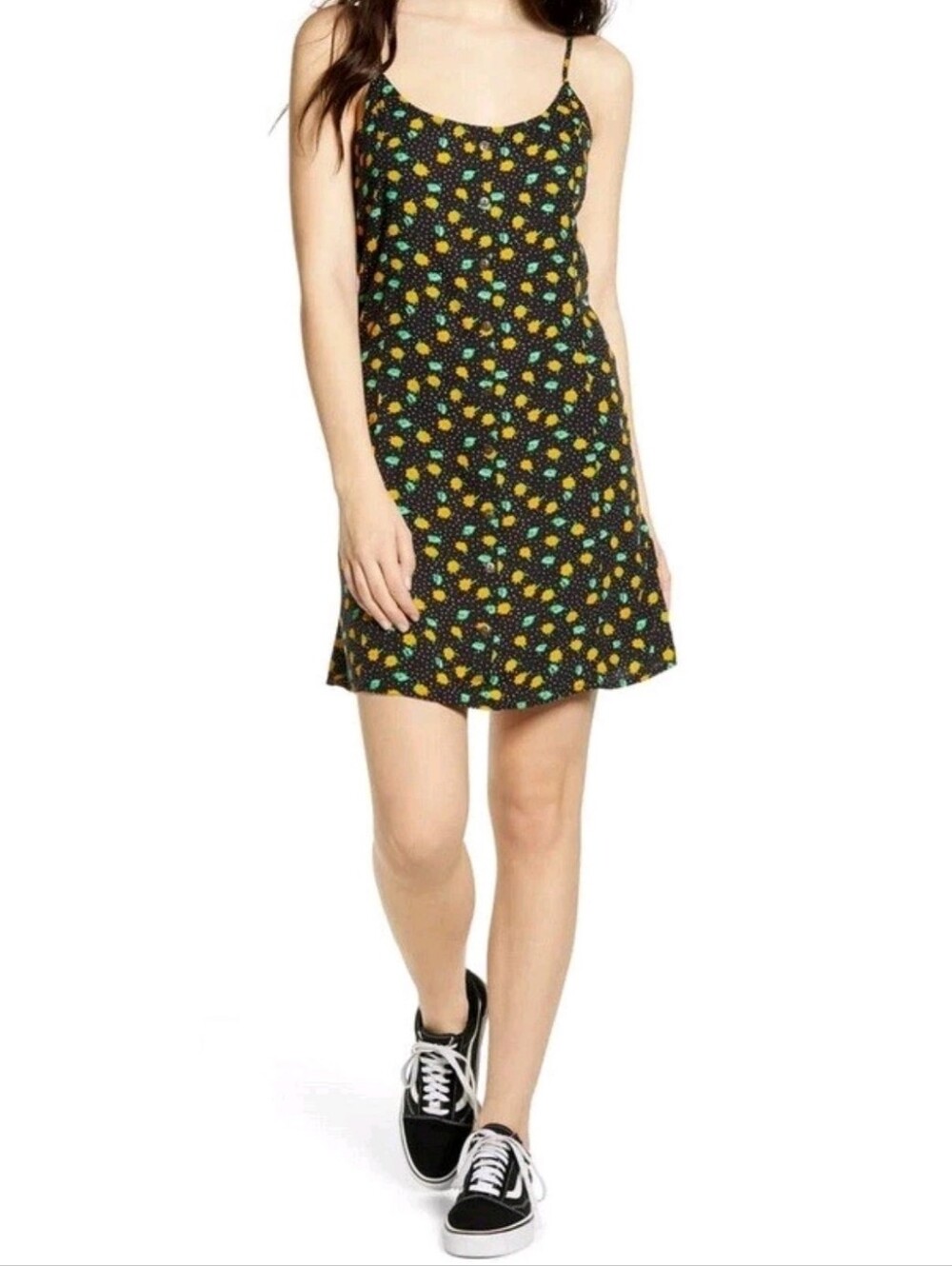Vans Lags Dress In Black Skate Girl Floral Whimsigoth Medium Button Down